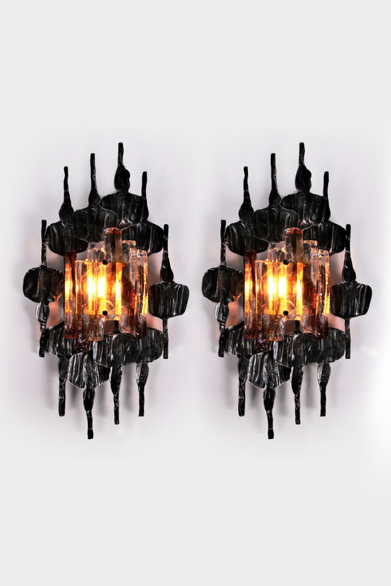 Image 1 of Brutalistise Metal wall lamps by Tom Ahlstrom & Hans Ehrlich Sweden 1960