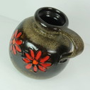 scheurich 1960's 70's vintage retro vase model 484-21 brown glaze red flowers