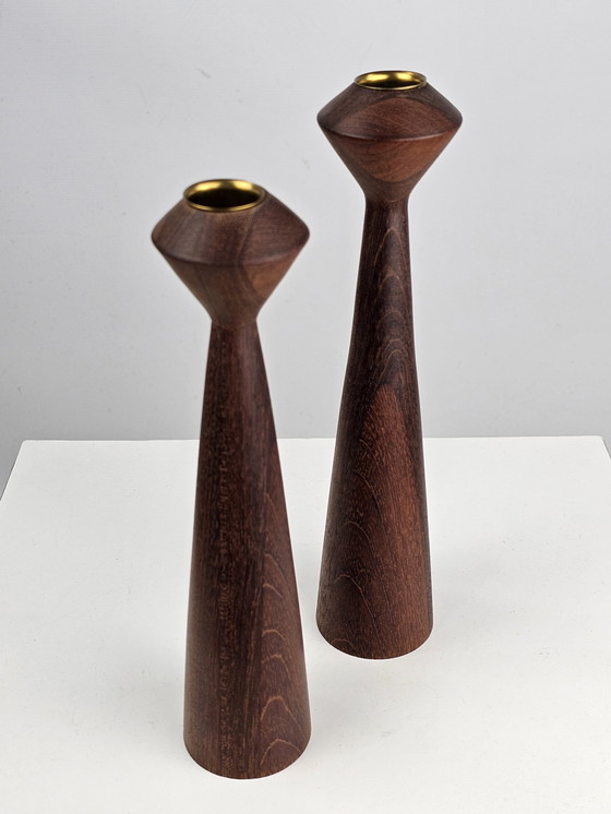 Image 1 of Teak wooden candlesticks Danish design