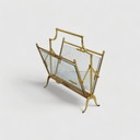 Vintage reading basket, magazine rack - brass, glass