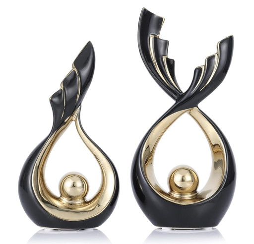 2 Black And Gold Ceramic Decorative Sculptures