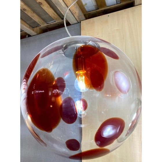 Image 1 of Contemporary Red And Transparent Sphere In Murano Glass Swirl Venini Style