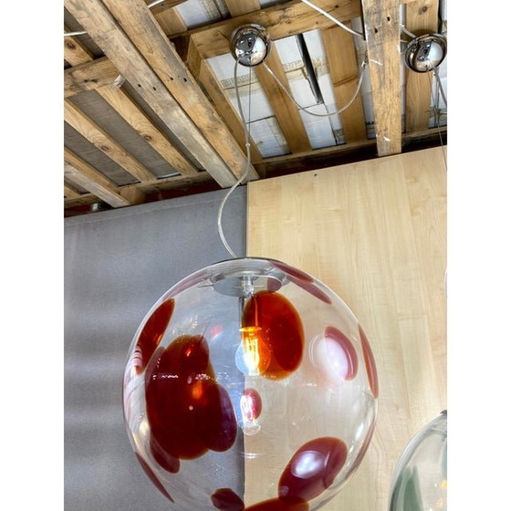 Image 1 of Contemporary Red And Transparent Sphere In Murano Glass Swirl Venini Style