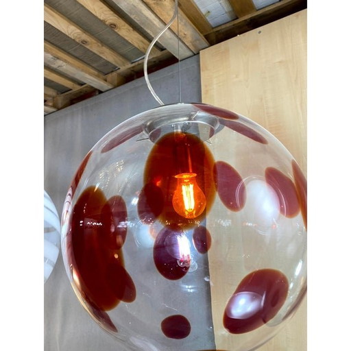 Contemporary Red And Transparent Sphere In Murano Glass Swirl Venini Style