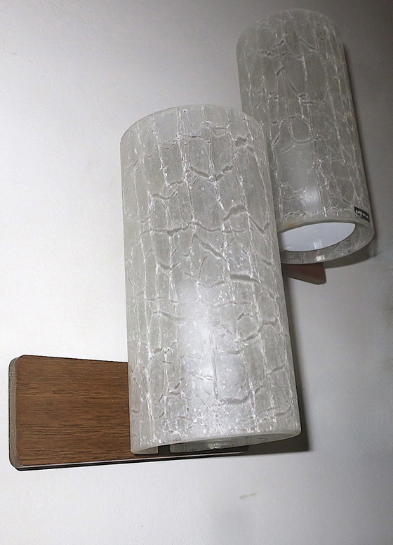 Image 1 of Pair Of Frosted Crackled Glass Wall Lights By Doria, 1960S