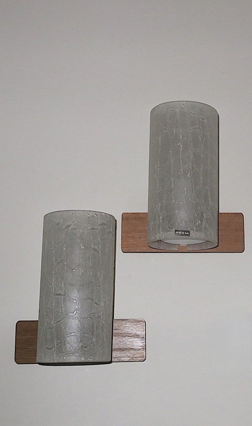 Pair Of Frosted Crackled Glass Wall Lights By Doria, 1960S