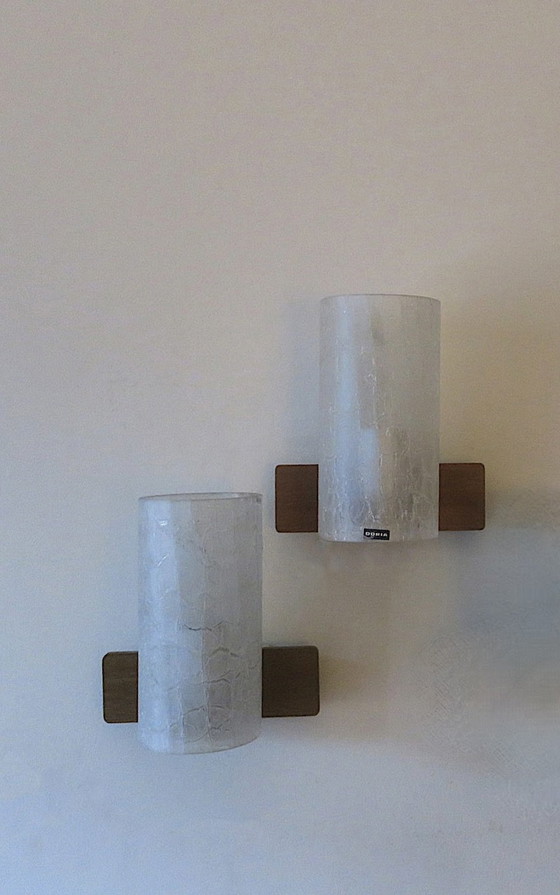 Image 1 of Pair Of Frosted Crackled Glass Wall Lights By Doria, 1960S