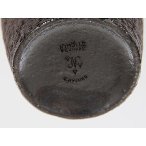 Image 1 of Scandinavian vintage brown ceramic vase with yellow neck by Gunnar Nylund for Nymølle, 1960