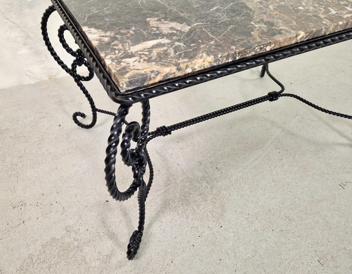 Wrought Iron And Marble French Coffee Table, 1940