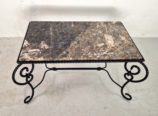 Wrought Iron And Marble French Coffee Table, 1940