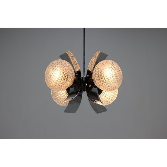 Image 1 of Vintage chandelier for Elektroinstala Děčín in glass and metal 1970