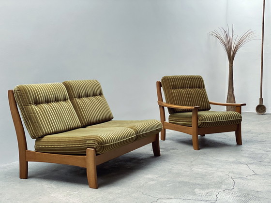 Image 1 of Vintage armchair & 2-seater set mohair green