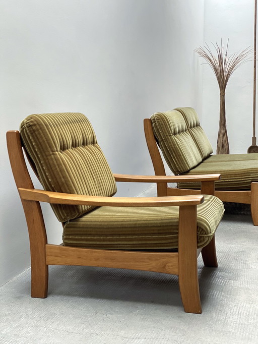 Vintage armchair & 2-seater set mohair green