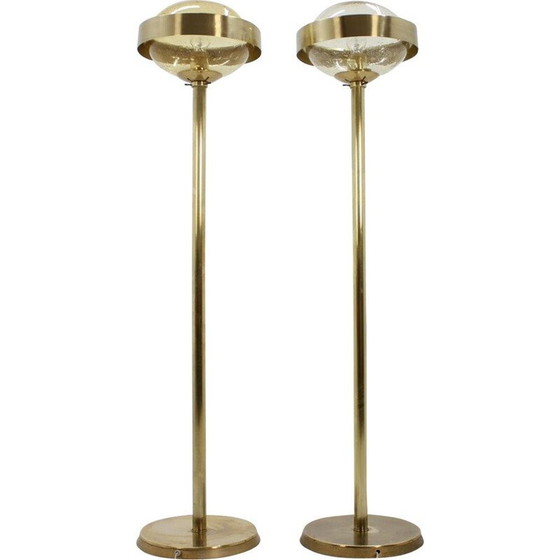Image 1 of Pair of vintage UFO floorlamps for Kamenicky Senov in glass and brass 1970s