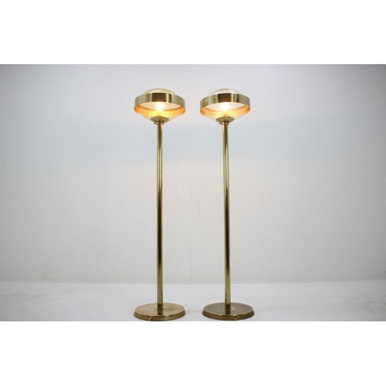 Image 1 of Pair of vintage UFO floorlamps for Kamenicky Senov in glass and brass 1970s