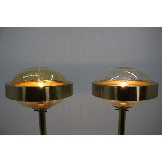 Image 1 of Pair of vintage UFO floorlamps for Kamenicky Senov in glass and brass 1970s