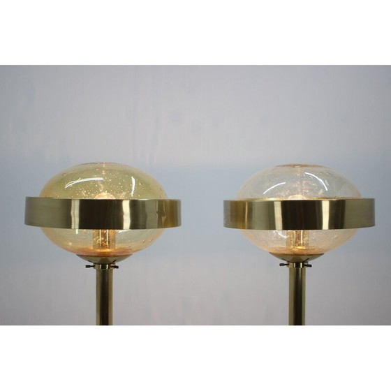Image 1 of Pair of vintage UFO floorlamps for Kamenicky Senov in glass and brass 1970s