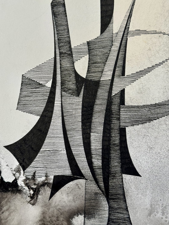 Image 1 of Eugene Eechaut 1928-2019 Very Fine Architectural Drawing In India Ink