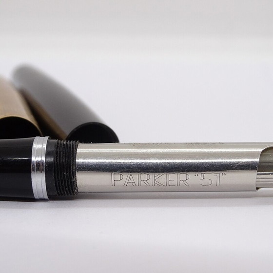 Image 1 of Pair of vintage Parker 51 model fountain pens in lucite and gold-plated steel, 1970