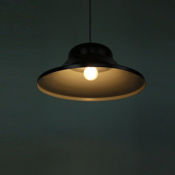 Image 1 of Lampada a sospensione industriale vintage in ottone nero, grande, anni '50