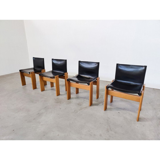 Image 1 of Set of 4 vintage black leather chairs model "Monk" by Afra and Tobia Scarpa for Molteni, Italy 1970s