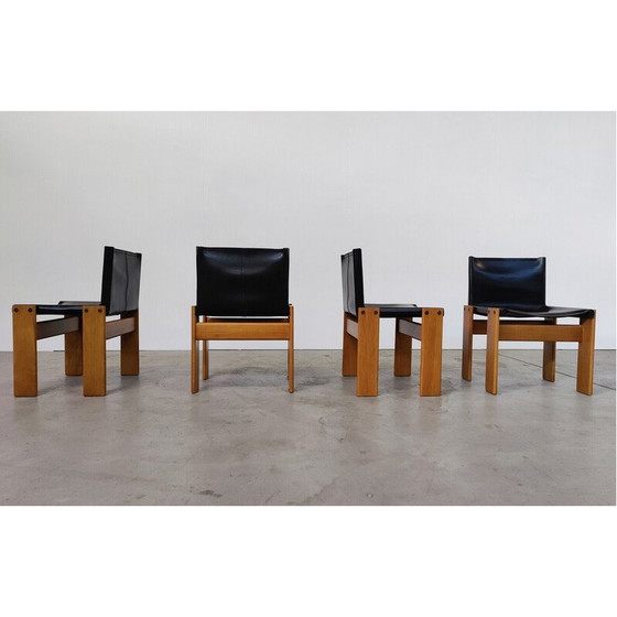 Image 1 of Set of 4 vintage black leather chairs model "Monk" by Afra and Tobia Scarpa for Molteni, Italy 1970s
