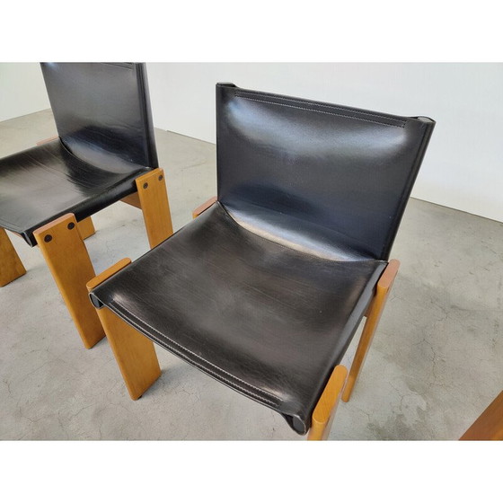 Image 1 of Set of 4 vintage black leather chairs model "Monk" by Afra and Tobia Scarpa for Molteni, Italy 1970s