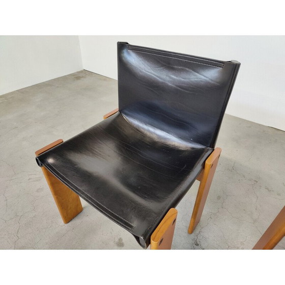 Image 1 of Set of 4 vintage black leather chairs model "Monk" by Afra and Tobia Scarpa for Molteni, Italy 1970s