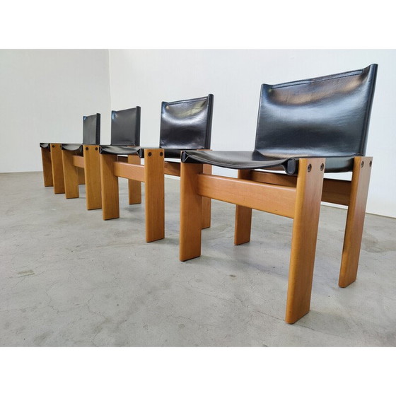 Image 1 of Set of 4 vintage black leather chairs model "Monk" by Afra and Tobia Scarpa for Molteni, Italy 1970s