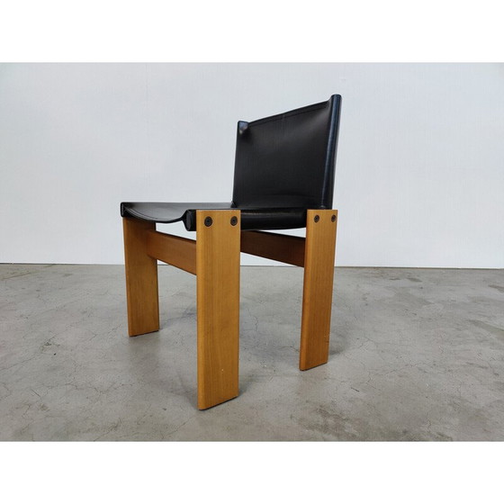 Image 1 of Set of 4 vintage black leather chairs model "Monk" by Afra and Tobia Scarpa for Molteni, Italy 1970s