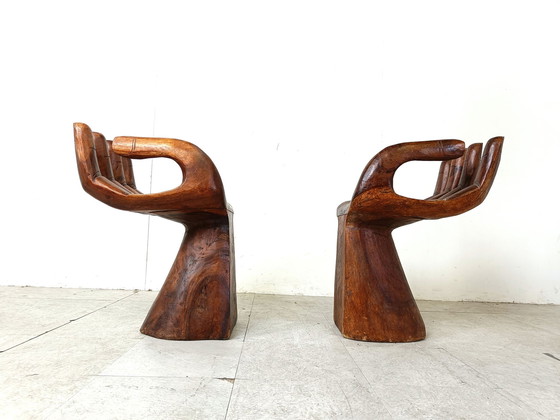Image 1 of 2x Vintage teak hand shaped chairs, 1970s