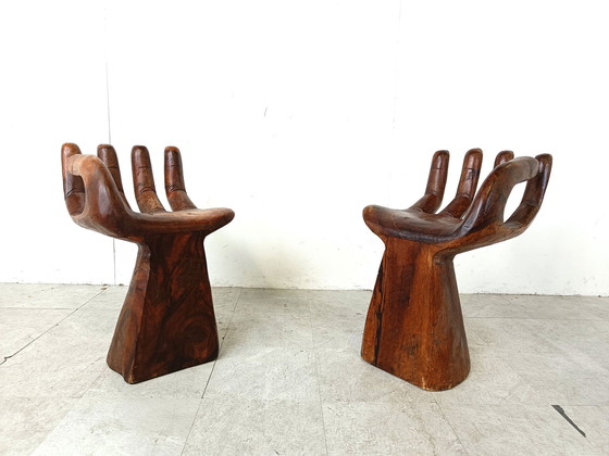 Image 1 of 2x Vintage teak hand shaped chairs, 1970s