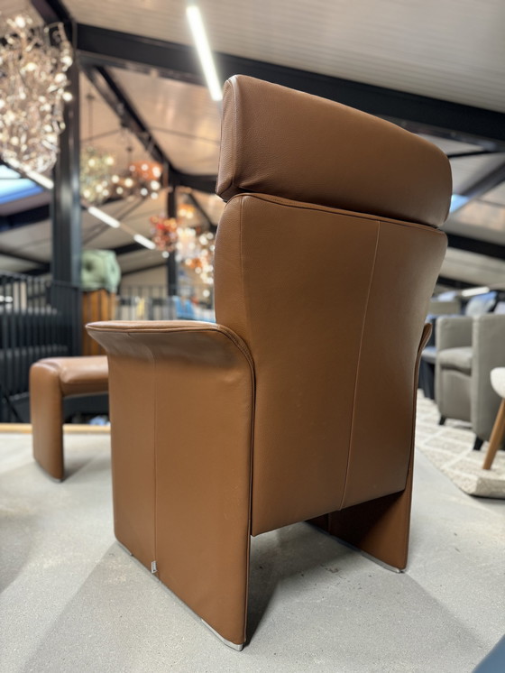 Image 1 of Jori Aqua armchair with Hocker Brown leather