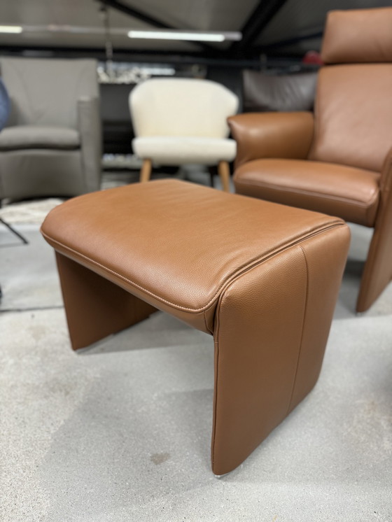 Image 1 of Jori Aqua armchair with Hocker Brown leather