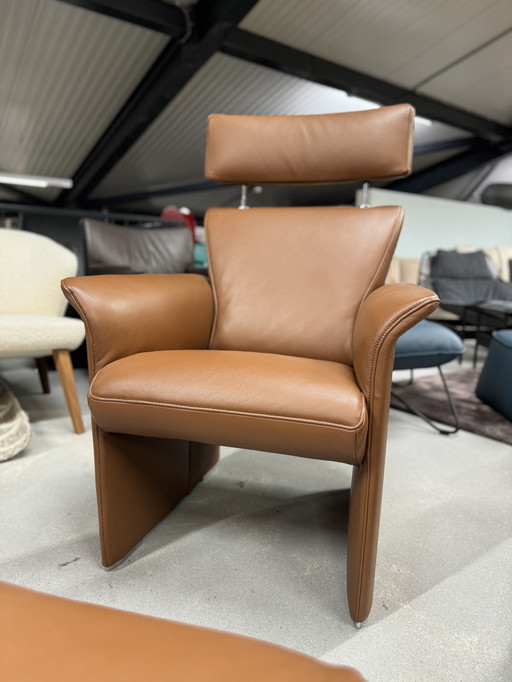 Jori Aqua armchair with Hocker Brown leather