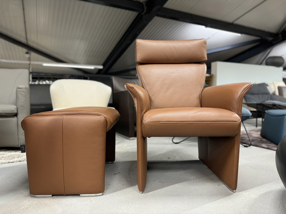 Image 1 of Jori Aqua armchair with Hocker Brown leather