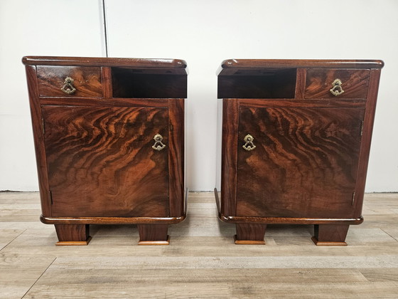 Image 1 of Art Decò Nightstands In Briar And Maple