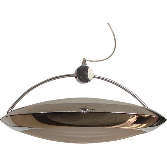 Image 1 of Vintage chrome plated metal, brass and glass pendant lamp by F.Fabien, Italy 1980