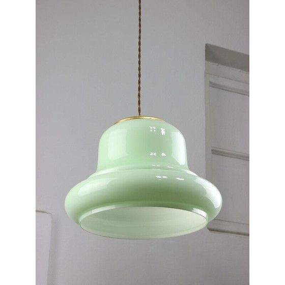 Image 1 of Vintage pendant lamp in brass and green glass, Italy 1960