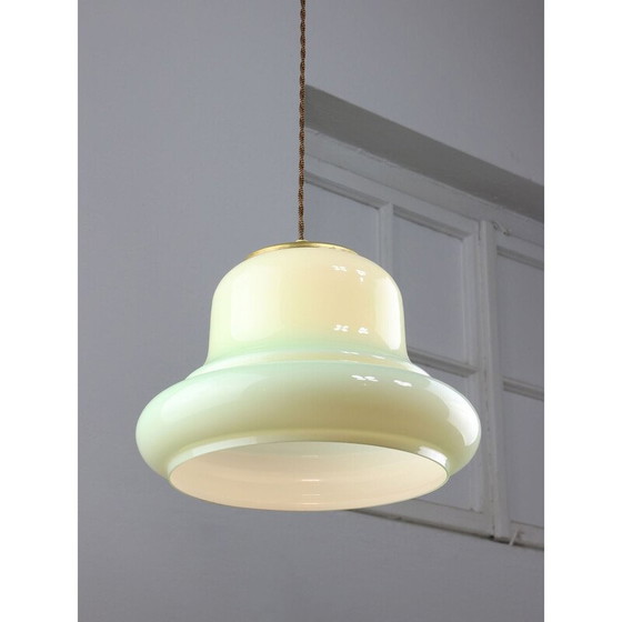 Image 1 of Vintage pendant lamp in brass and green glass, Italy 1960