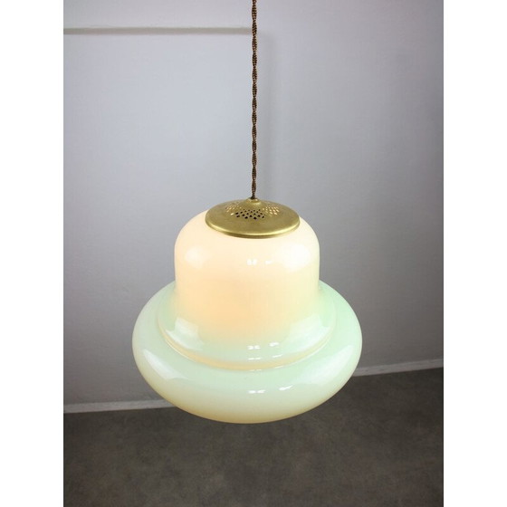 Image 1 of Vintage pendant lamp in brass and green glass, Italy 1960