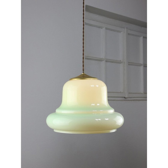 Image 1 of Vintage pendant lamp in brass and green glass, Italy 1960