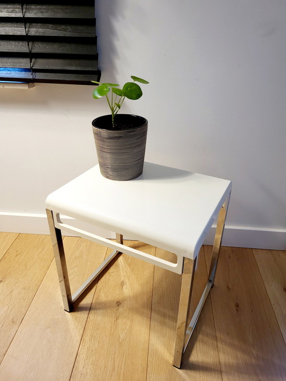 Image 1 of Space Age Side Table, Designer Marc Berthier For Prisunic, Chrome And White Acrylic, 1960s