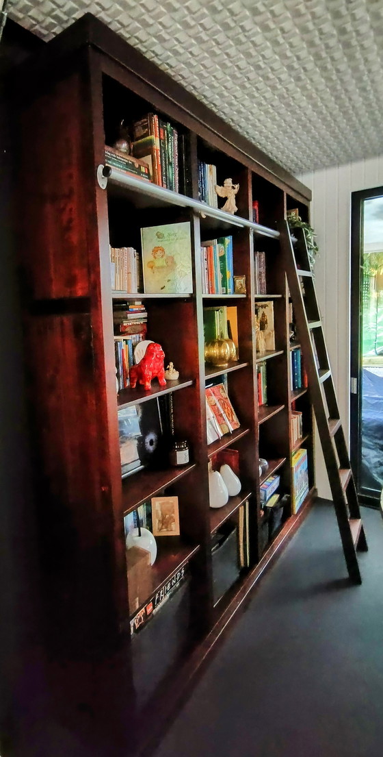 Image 1 of Handmade mahogany bookcase with ladder