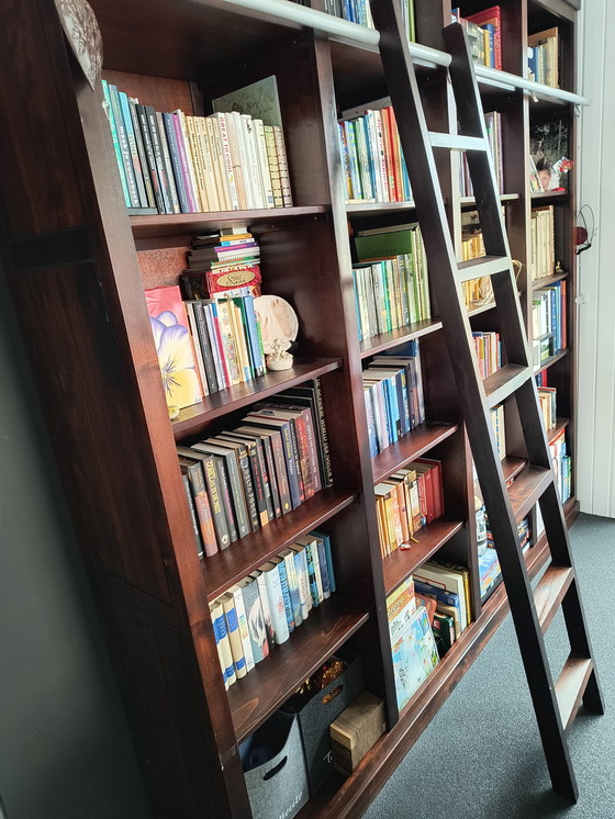 Image 1 of Handmade mahogany bookcase with ladder