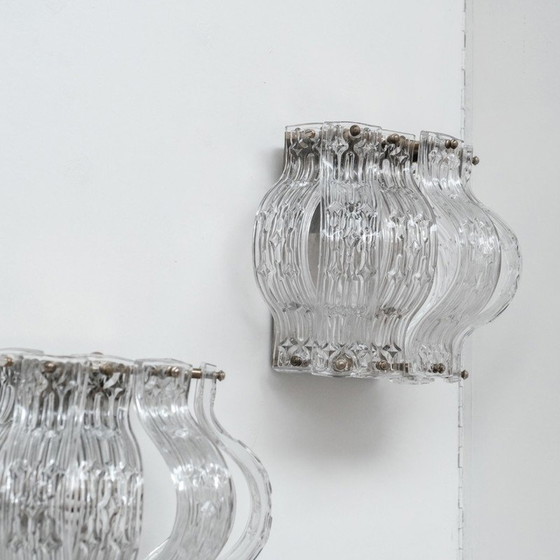 Image 1 of Pair of vintage glass and metal wall lamp, Italy 1970