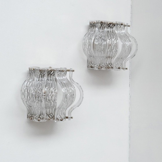 Image 1 of Pair of vintage glass and metal wall lamp, Italy 1970