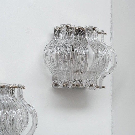 Image 1 of Pair of vintage glass and metal wall lamp, Italy 1970
