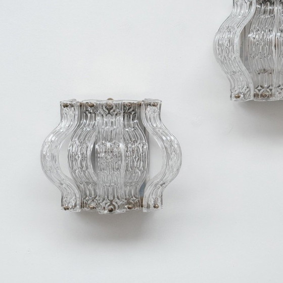 Image 1 of Pair of vintage glass and metal wall lamp, Italy 1970
