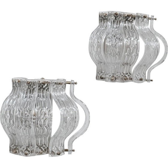 Image 1 of Pair of vintage glass and metal wall lamp, Italy 1970
